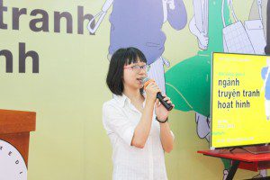 học viên khóa 3 Lê Huỳnh Kim Yến chia sẻ tại Lễ khai giảng Viện Truyện tranh và Hoạt hình 1