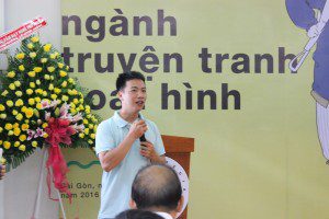 học viên khóa 3 Phan Thanh Sang chia sẻ tại Lễ khai giảng Viện Truyện tranh và Hoạt hình