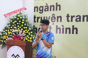 học viên khóa 5 Nguyễn Thanh Triều chia sẻ tại Lễ khai giảng Viện Truyện tranh và Hoạt hình